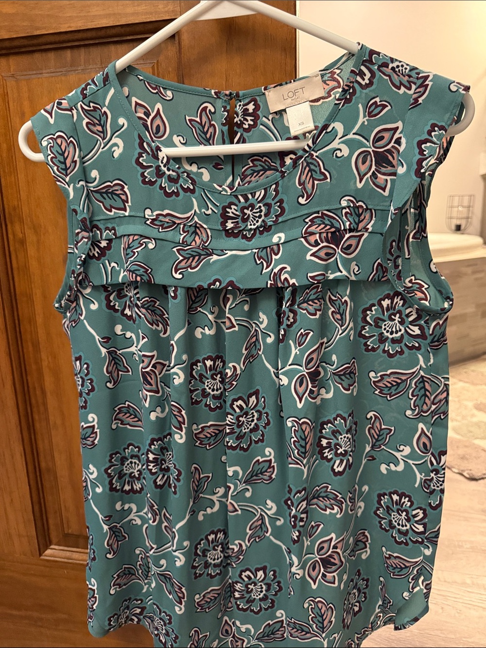 LOFT Teal Floral Cap-Sleeve Blouse